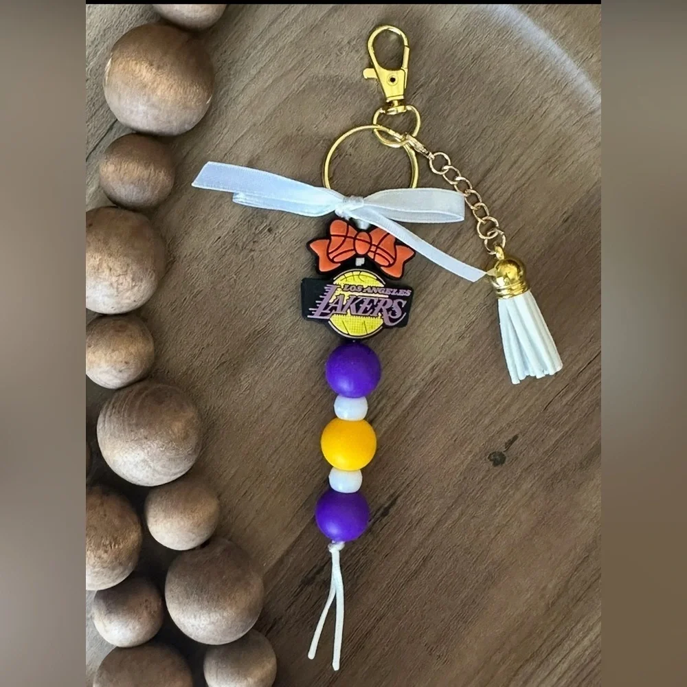 NBA Basketball Game Day LA Lakers Silicone Bag Tote Charm Purple Yellow